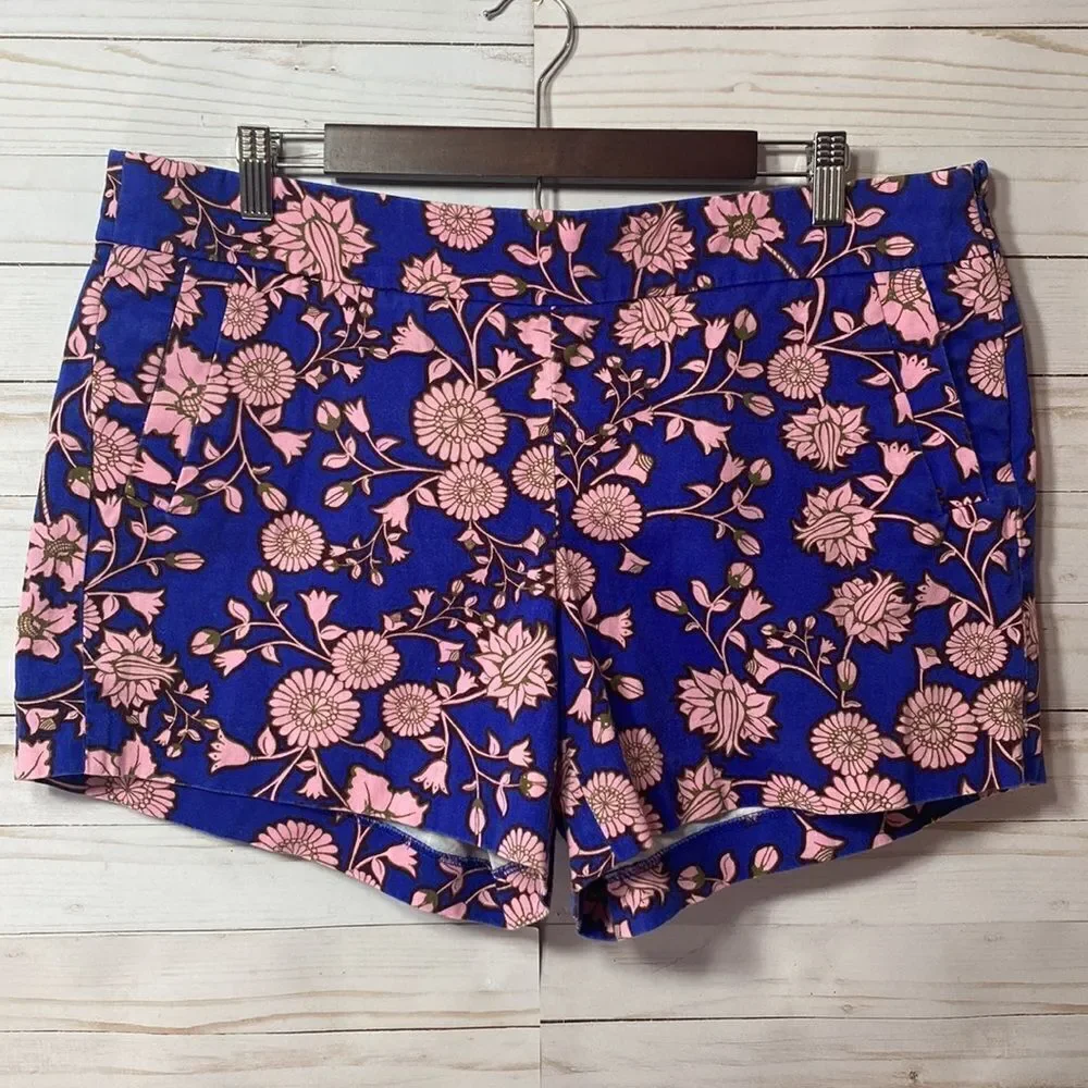 J Crew City Fit Floral Print Blue Pink Chino Shorts